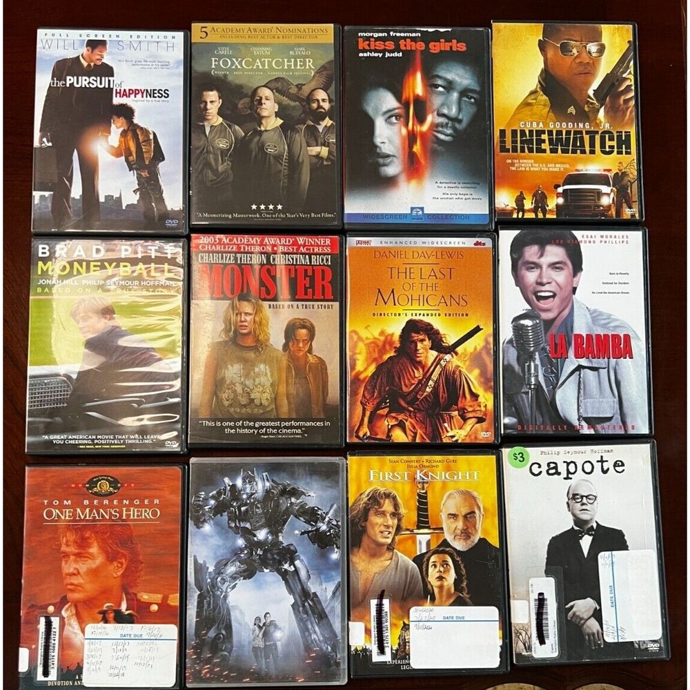 Pursuit of Happyness, Foxcatcher, Kiss The Girls, Linewatch, Moneyball Lot of 12